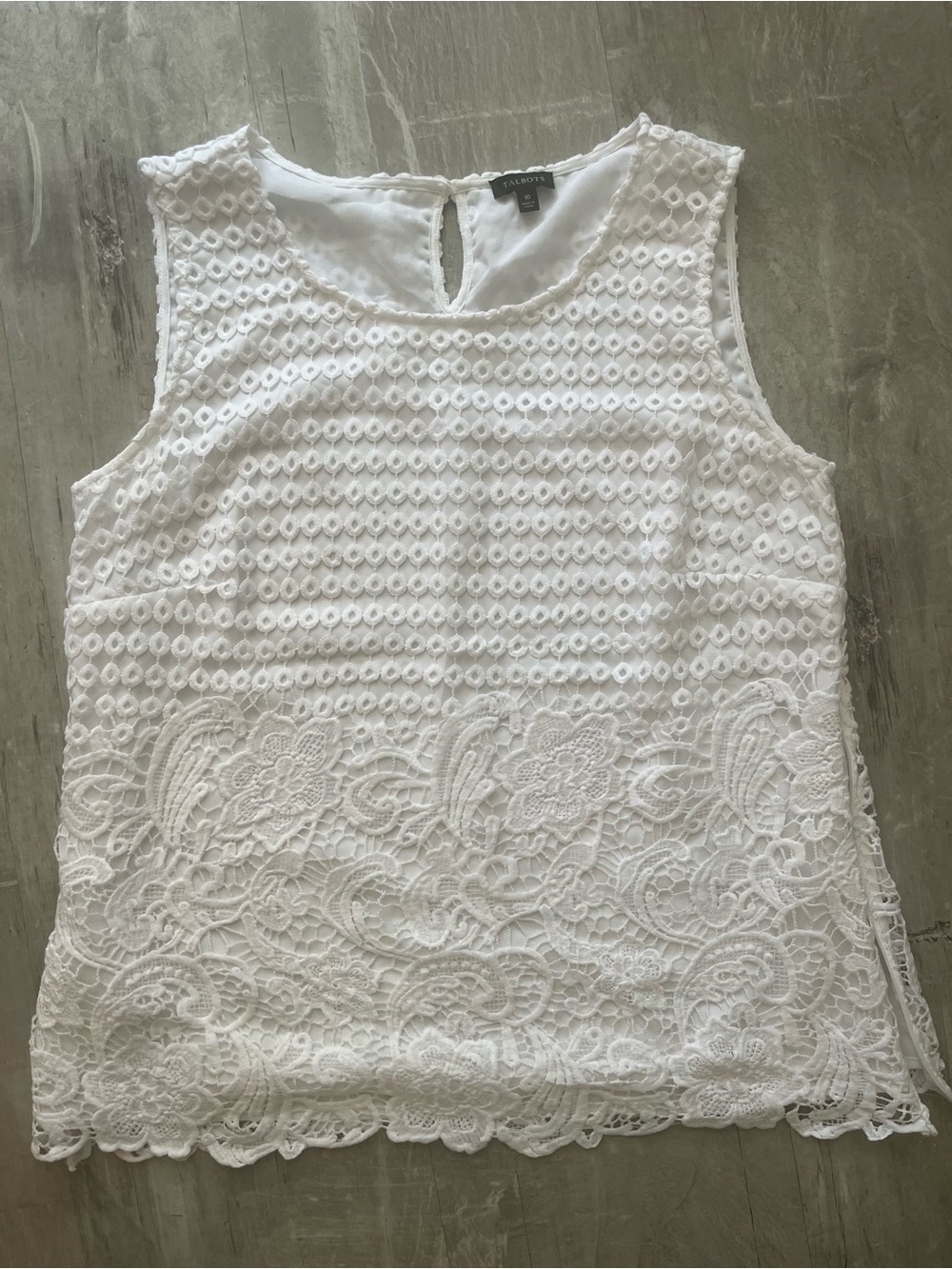 Talbots White Lace Eyelet Sleeveless side zip top sz 10